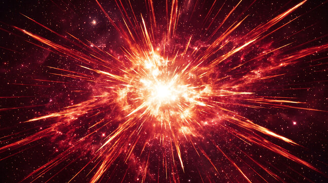 Vibrant supernova explosion emitting brilliant radiant light rays across the deep dark infinite red cosmic void
