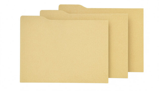 Three empty manila folders arranged in a row for organized office document storage.