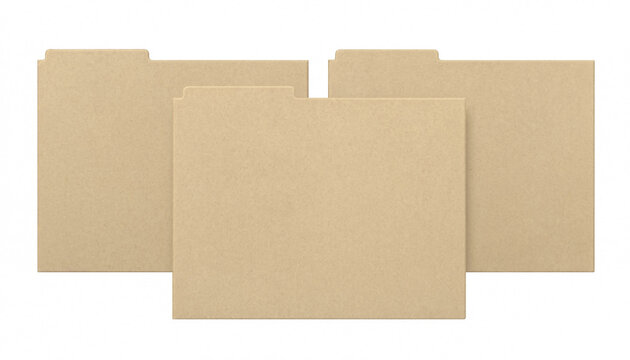 Three blank manila file folders arranged for business organization and document filing systems.