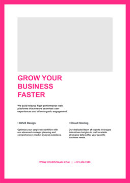 Modern Pink Business Flyer Template, Minimalist Corporate Brochure Layout Design, Grow Your Business Caption, White Background Vector Illustration