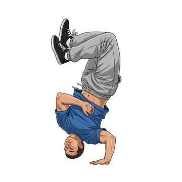 Male Breakdancer Executing Headspin Move