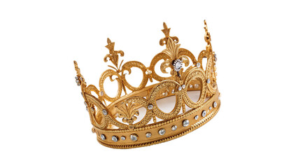 Ornate royal golden crown with intricate patterns isolated on transparent background © harrington