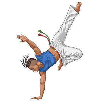 Male Capoeira Performer Executing Acrobatic Handstand Kick