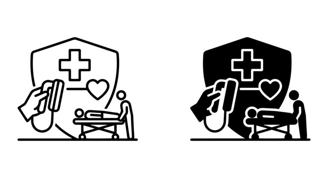 Medical Emergency AED Defibrillator Icon Set, Cardiac Arrest Rescue Vector Graphics