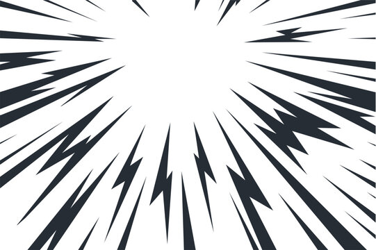 Comic Thunder Burst Background with Radial Speed Lines, Anime Lightning Bolt and Manga Electric Effect Vector
