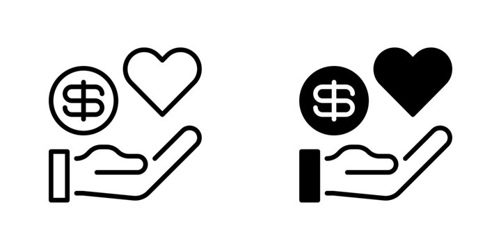 Donation Hand Line Icon, Outline Symbol for Charitable Giving, Volunteer Support, Community Help, Funding Campaign, and Financial Aid. Vector Sign Icon.