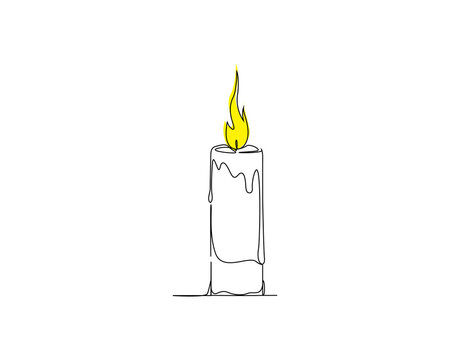 Stylized illustration of a single candle with a yellow flame, drawn with continuous black lines.