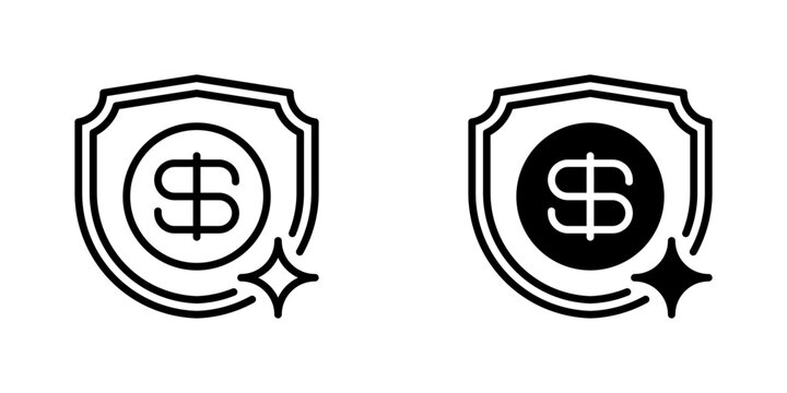 Financial Shield Line Icon, Outline Symbol for Asset Protection, Wealth Security, Risk Management, Secure Transaction, and Insurance Policy. Vector Sign Icon.
