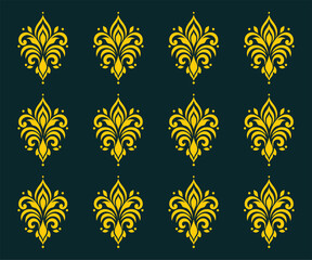 Elegant Yellow Fleur De Lis Seamless Damask Pattern Vector Background © ArifAttoriq