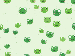 Naklejka premium Kawaii Cartoon Frogs Happy Green Pattern