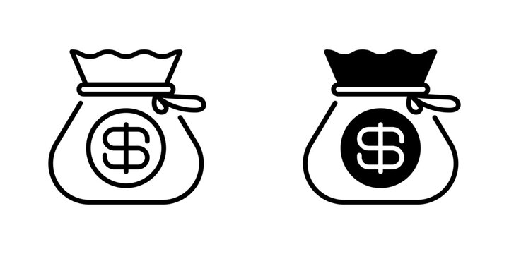 Money Bag Line Icon, Outline Symbol for Wealth Accumulation, Bank Deposit, Financial Investment, Cash Prize, and Business Profit. Vector Sign Icon.