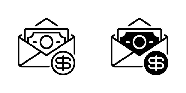Salary Envelope Line Icon, Outline Symbol for Employee Compensation, Payroll Processing, Wage Distribution, Bonus Payment, and Income Letter. Vector Sign Icon.