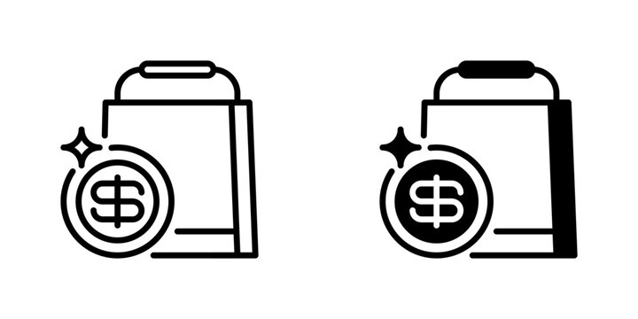 Shopping Budget Line Icon, Outline Symbol for Expense Tracking, Consumer Spending, Retail Purchase, Cost Management, and Financial Planning. Vector Sign Icon.