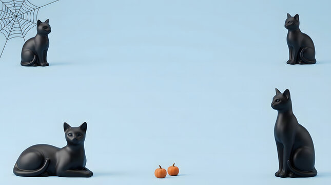 A spooky halloween collage featuring black cats and a small pumpkin perfect for the season