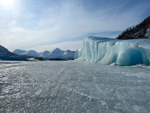 Frozen lake on winter day in Alaska