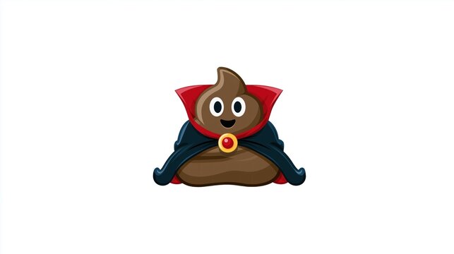 Poop emoji wearing a vampire cape on a white background, simple Halloween vector graphic with a smiling face and clean minimal design.