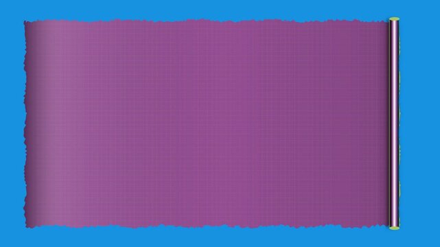 Purple parchment paper scroll texture unrolling on a bright blue background