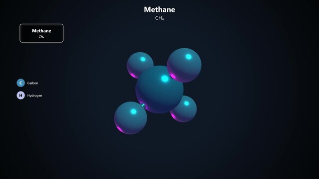Scientific diagram showing a methane molecule structure with carbon and hydrogen atoms