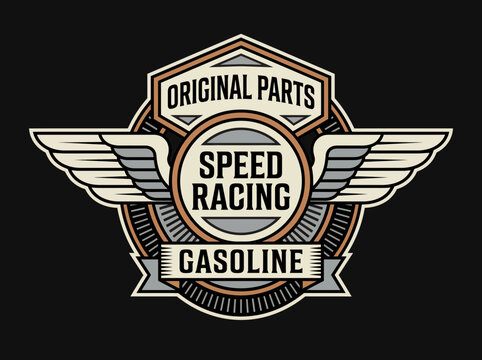 Vintage Speed Racing and Gasoline Automotive Badge Logo with Wings