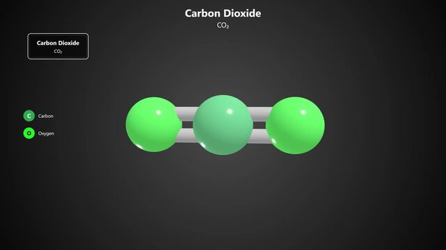 Scientific educational illustration showing the carbon dioxide molecule structure with atom labels