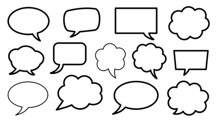 Fototapeta premium Collection of assorted outline speech bubbles against a stark contrast for communication concepts