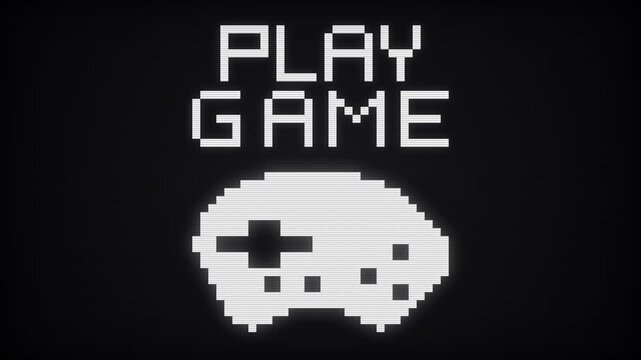 Retro pixel art illustration of a classic video game controller with play game text