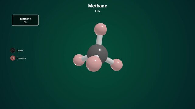 Scientific illustration of a methane molecule showing carbon and hydrogen atoms