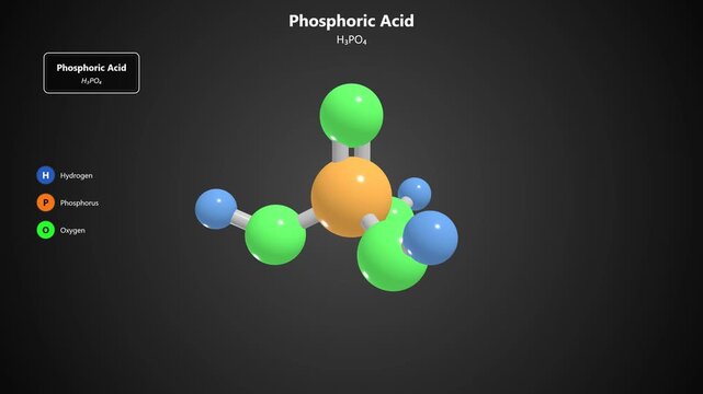 Scientific model of phosphoric acid molecule with hydrogen phosphorus and oxygen atoms