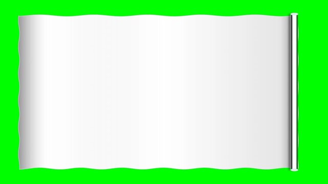 White paper scroll sheet with silver roller isolated on chroma key green background