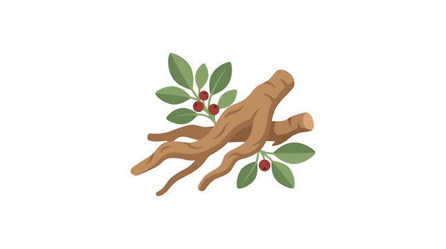 Brown Ashwagandha Root with Leaves and Berries