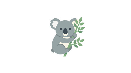 Naklejka premium Cute cartoon koala bear holding a green eucalyptus branch on a plain white background, illustrating Australian wildlife.