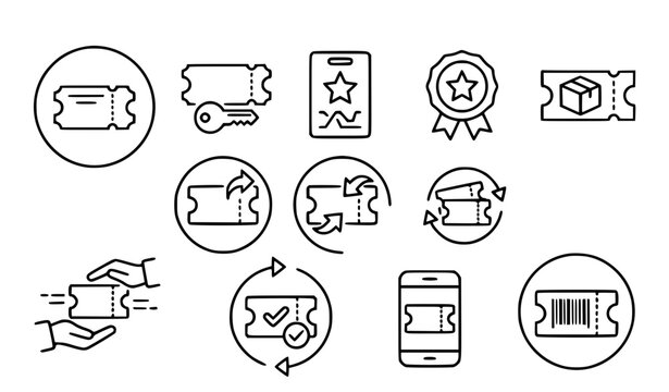 Ticket Rental VIP Badge and Shipping Line Icon Set for Sending Receiving and Exchange Services