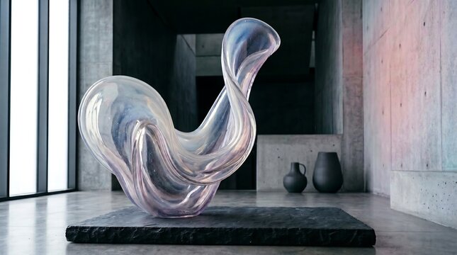 Sculptural Opalescent Glass Art with Translucent Iridescent Colors in a Contemporary Interior