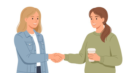 Fototapeta premium Casual Businesswomen Handshake with Coffee Cup