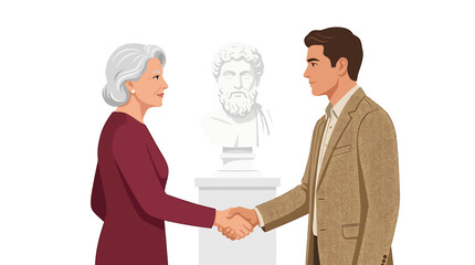 Fototapeta premium Museum Curators Handshake Near Classical Bust