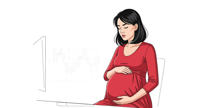 Pregnant Day Trader Managing Stress with Breathing Exercises