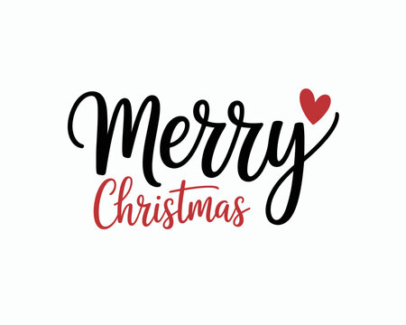 Merry Christmas black script lettering with small red heart