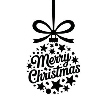 Black Christmas bauble with Merry Christmas text and stars