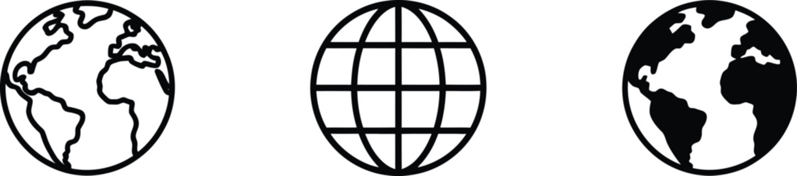 Globe icon vector illustration featuring web symbols, WWW elements, website homepage graphics, Earth symbols, and digital navigation design.