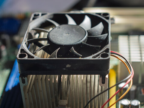 Cooling Fan on a Computer Heat Sink with Wires