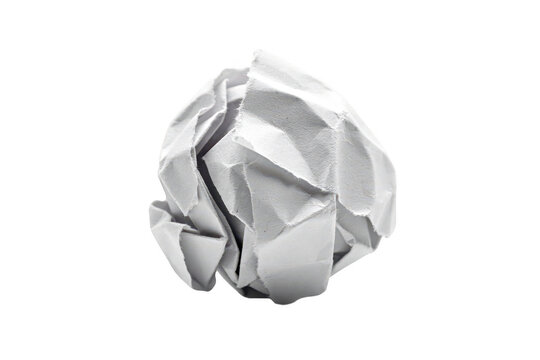 A single crumpled ball of white paper with complex folds and shadows, isolated against a solid black background, representing a mistake