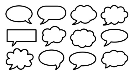 Fototapeta premium Collection of speech bubbles and thought clouds in simple outline design for communication concepts