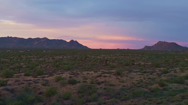 Panoramic Drone Footage Of Desert At Sunrise In North Scottsdale AZ