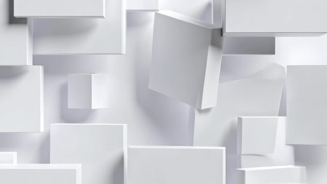 Floating white geometric blocks in minimal style on a light background representing abstraction and modern simplicity