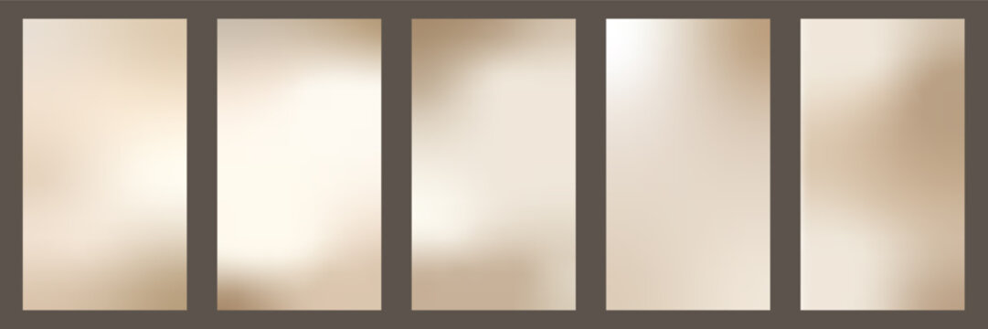Set of vertical nude gradient backgrounds in 9x16 format with warm beige, cream and pearl tones. Soft abstract vector textures for social media stories, banners and modern aesthetic design.