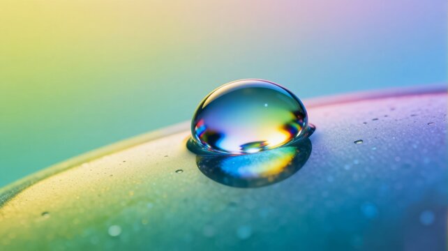 Macro Water Drop Refracting Rainbow Light Colors on Smooth Surface