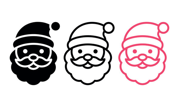 Cartoon santa claus faces in three different styles