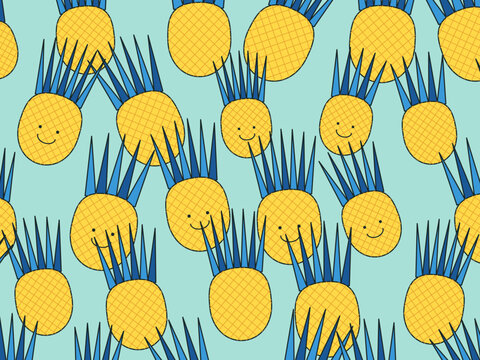 Cute Pineapple Fruit Pattern Beach Background