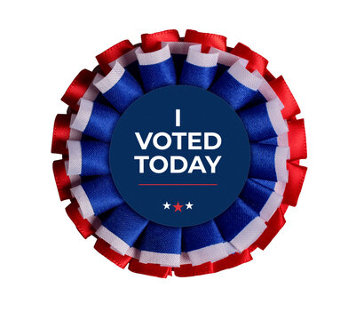 I voted today rosette in red, white, and blue, representing civic duty on transparent background
