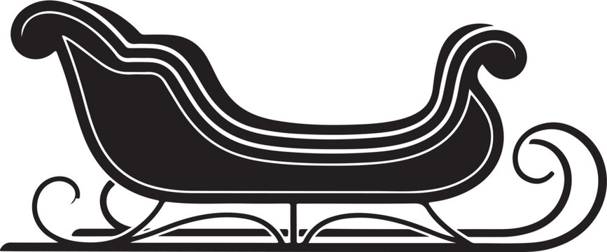 Minimalist black Christmas sleigh vector icon on transparent background for holiday design projects